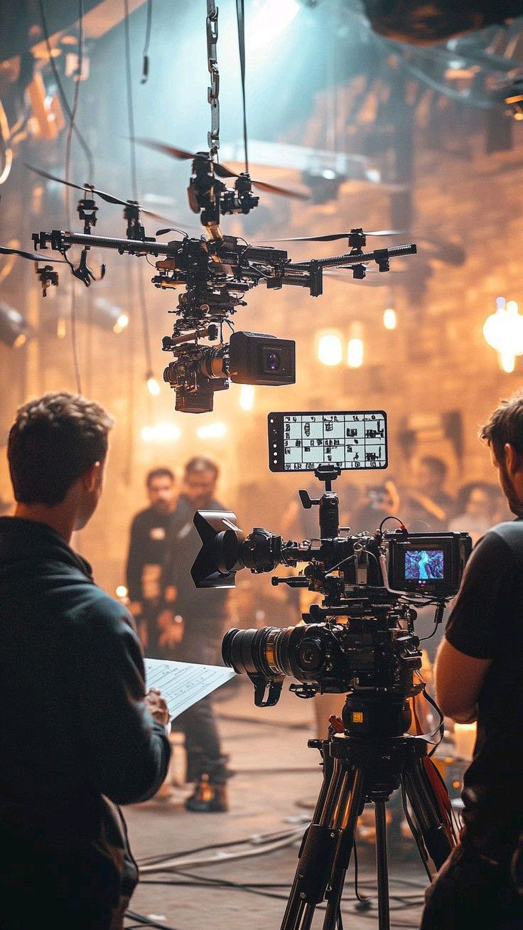 "Capturando la magia del cine con tecnología de vanguardia: un equipo profesional en acción, fusionando creatividad y precisión para llevar la historia a la pantalla."